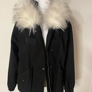 Women's Black Jacket with Faux Fur Collar
